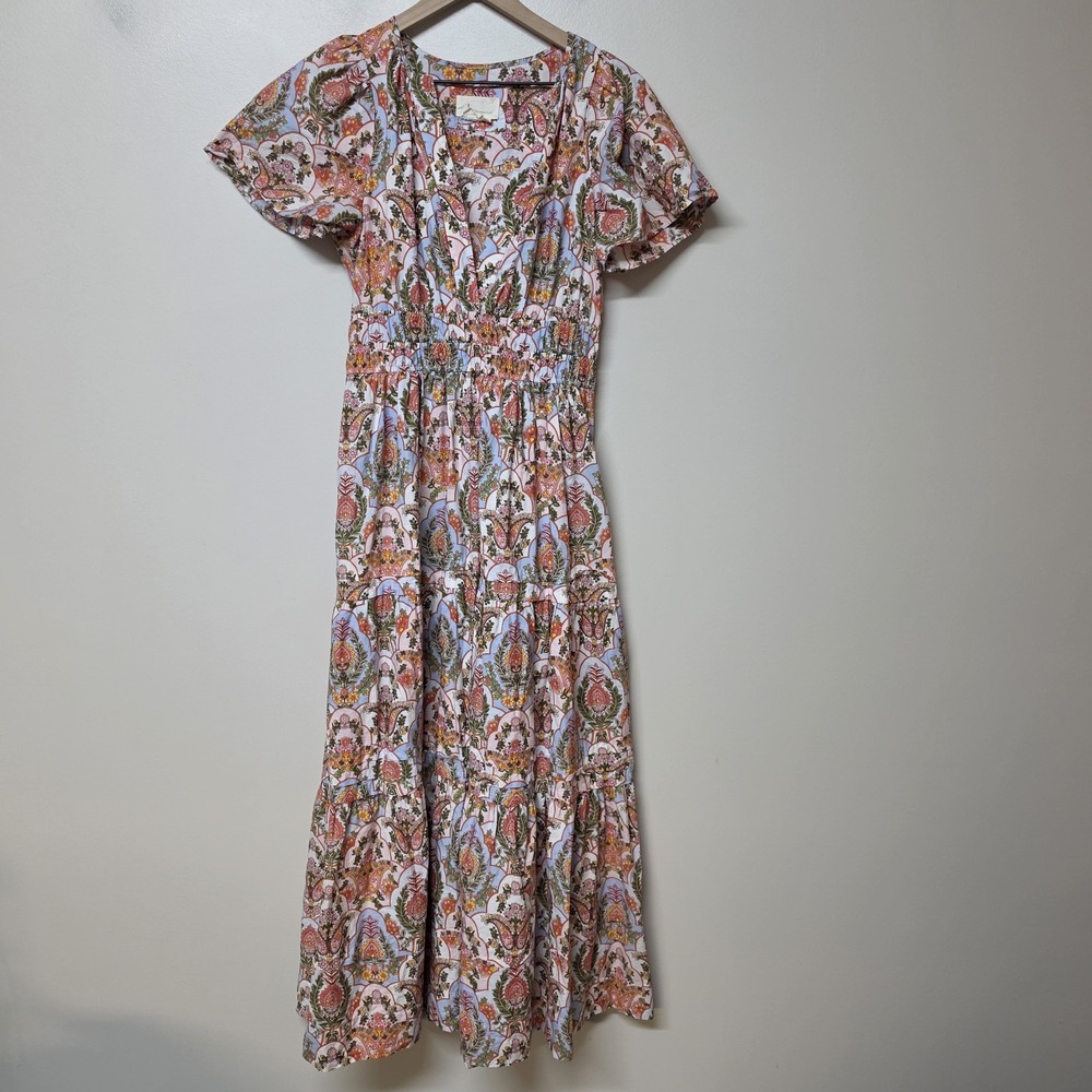 Anthropologie The Somerset Maxi Dress S Floral Paisley Cotton TieredSmocked Boho